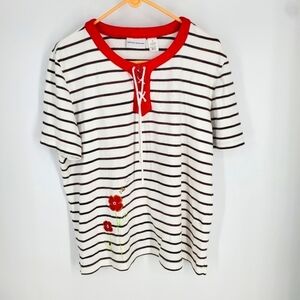 Alfred Dunner Women Striped Shirt Size XL Short Sleeve Vintage